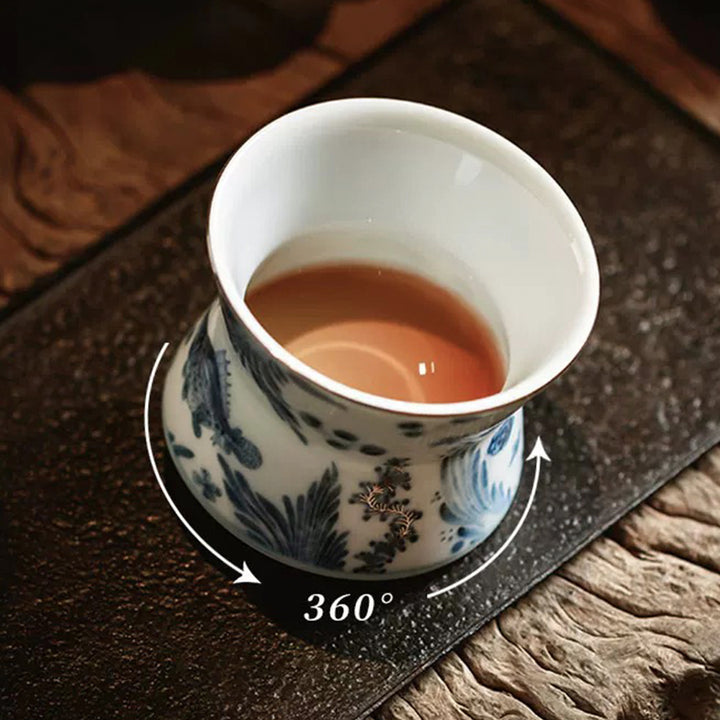 Luxury Blue and white pottery Whiskey rock mug with 925 silver outlining | Rotating/spanning Whiskey cup | Gift for him