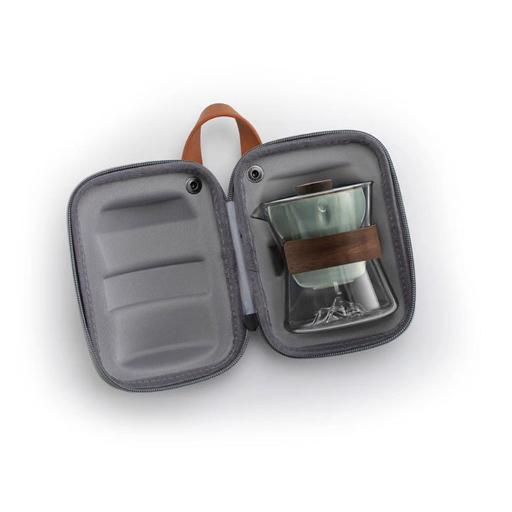 Comfy Hill - Glass and Ru-ware  travel tea set with rotate teapot