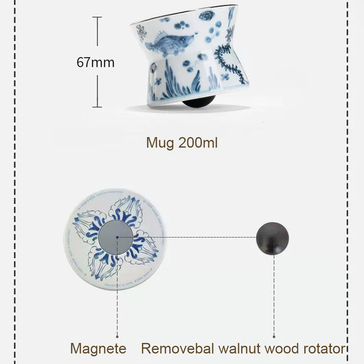 Luxury Blue and white pottery Whiskey rock mug with 925 silver outlining | Rotating/spanning Whiskey cup | Gift for him
