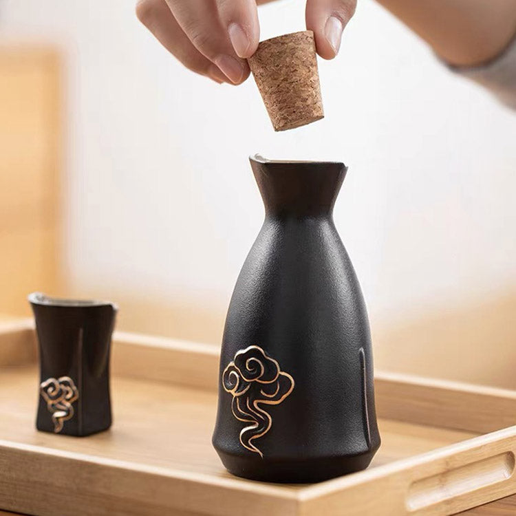 Lucky Cloud - Vintage black sake warmer set