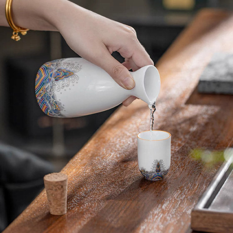 Mountain & Sea - Custom vintage sake set with tray | Gift for him