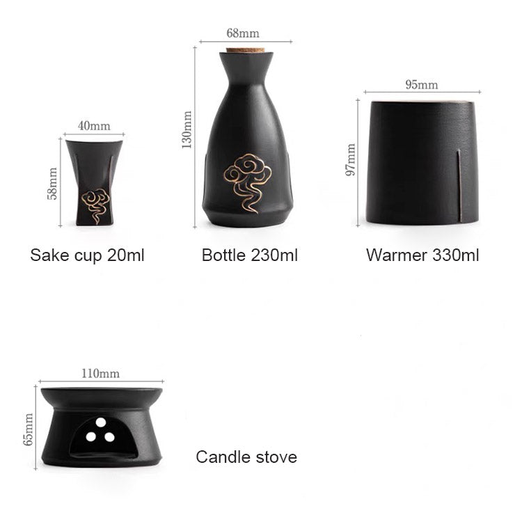 Lucky Cloud - Vintage black sake warmer set
