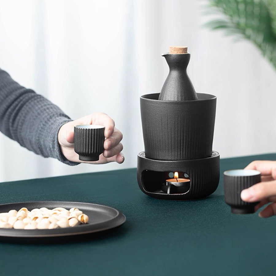 Kyoka - Vintage black sake warmer set