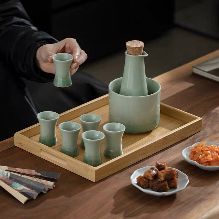 Custom Japanese sake set with warmer, stove, and tray