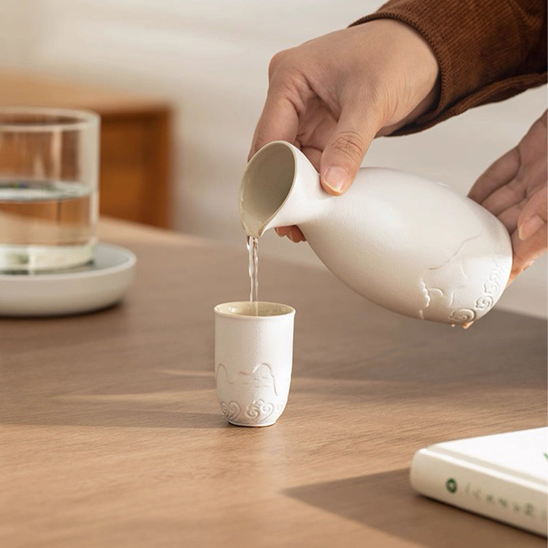 Mountain and Sea - Japanese sake set with warmer