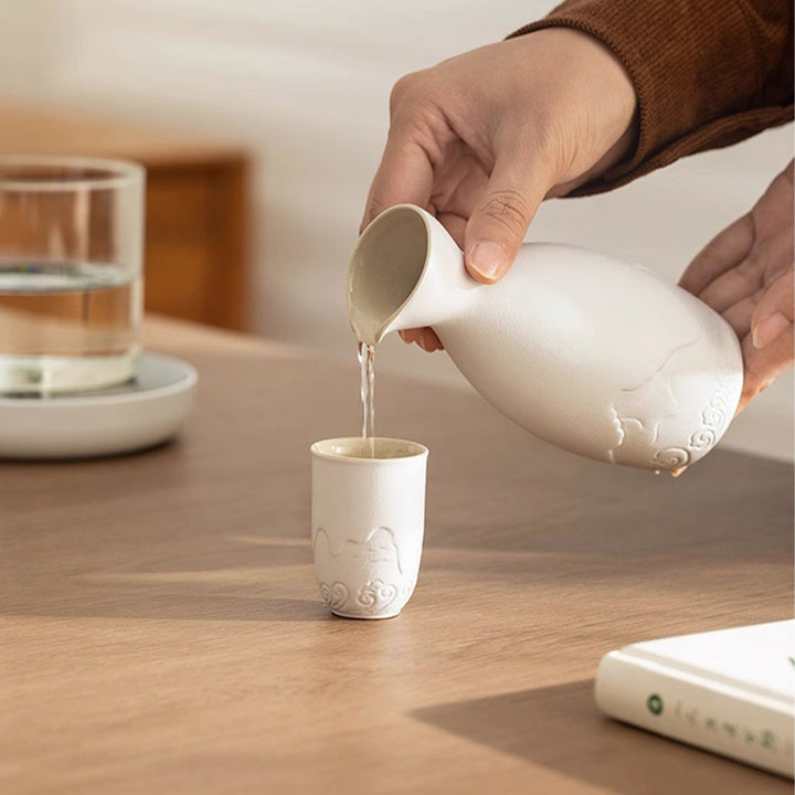 Mountain and Sea - Japanese sake set with warmer