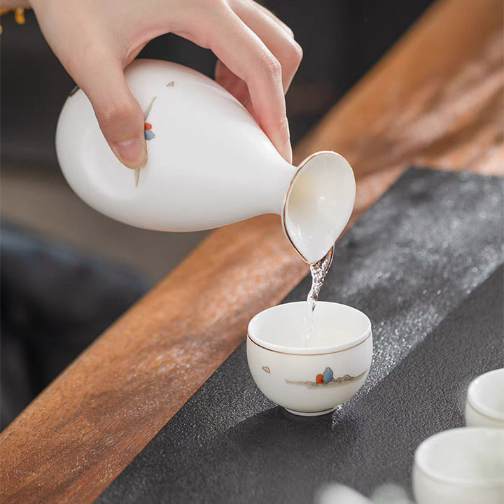Mellow - Hand painted Vintage Japanese sake set of 7  | Gift for man