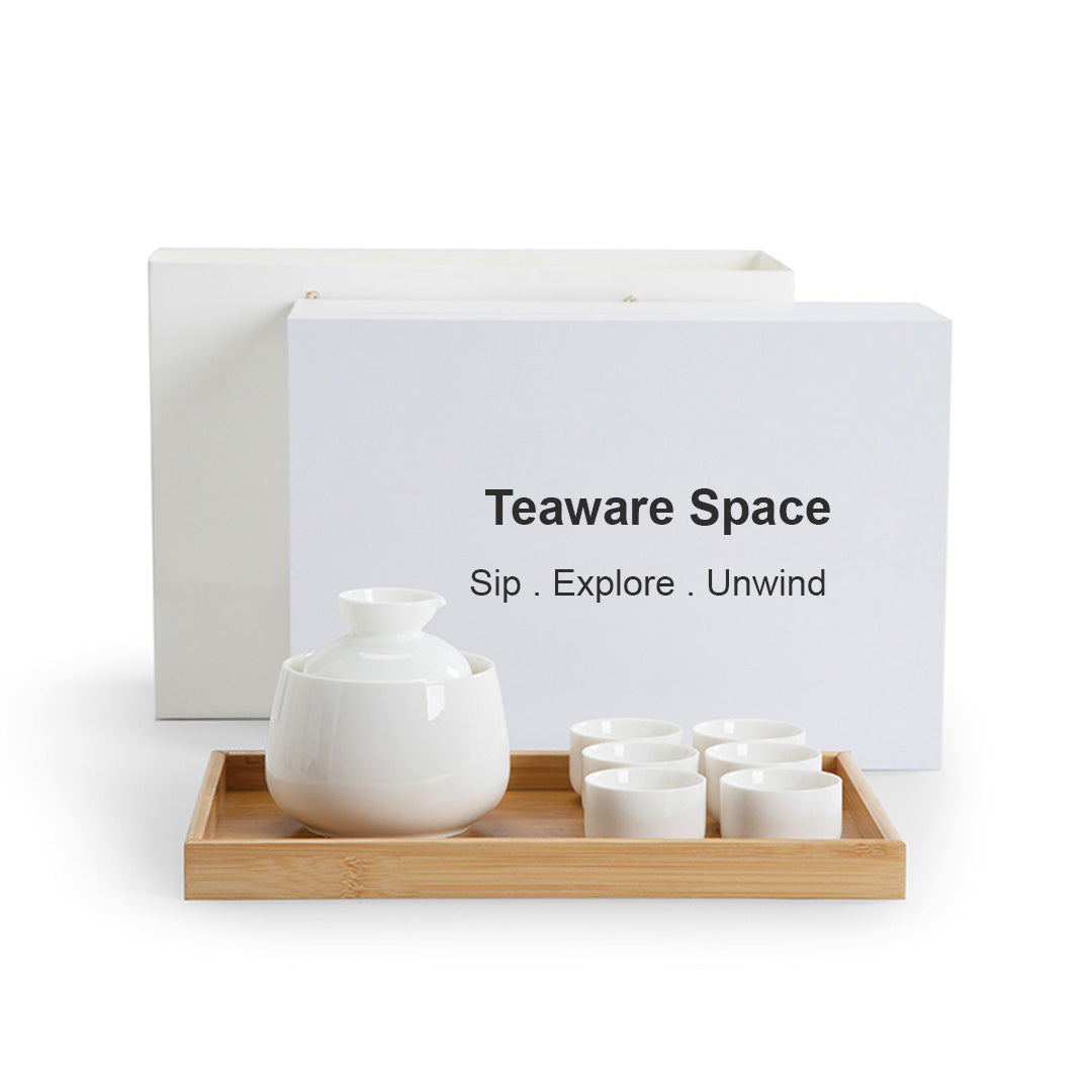 Ensemble de saké unique minimal | 1 pichet, 1 réchaud à bougie, 6 tasses, 1 plateau