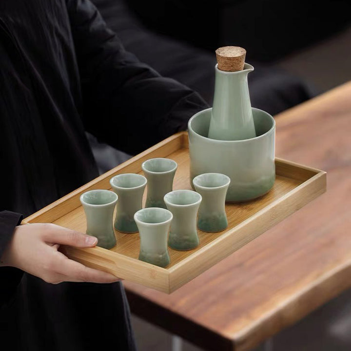 Custom Japanese sake set with warmer, stove, and tray