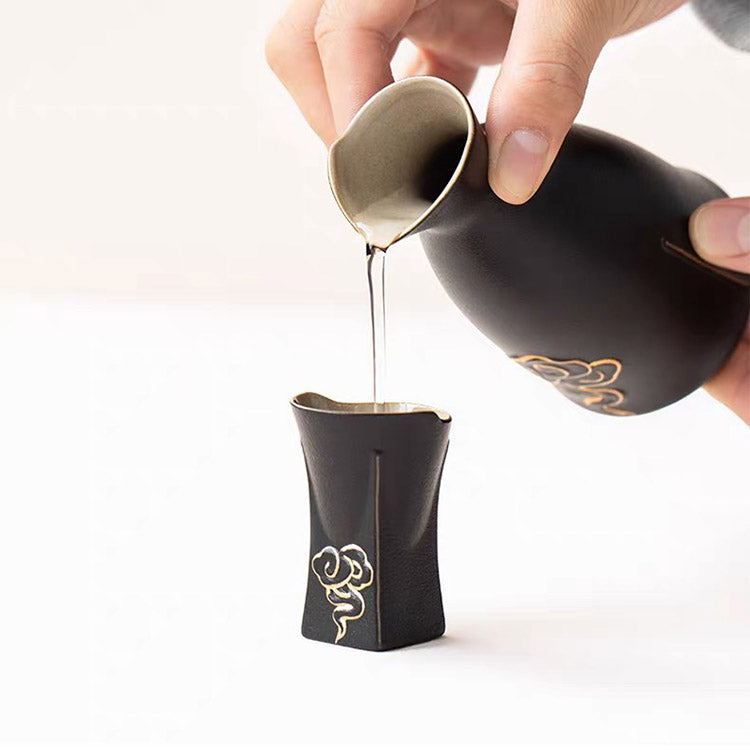 Lucky Cloud - Vintage black sake warmer set