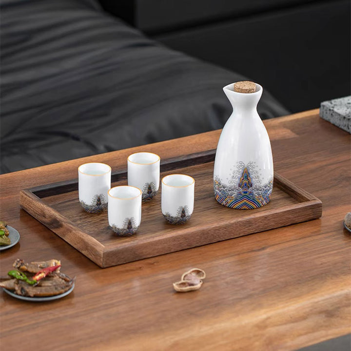 Mountain & Sea - Custom vintage sake set with tray | Gift for him