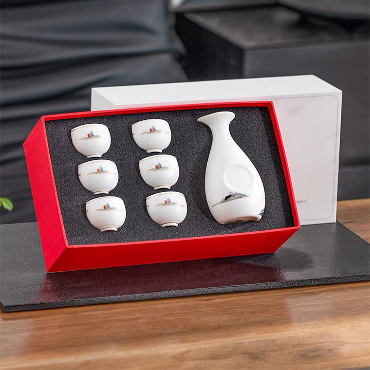 Mellow - Hand painted Vintage Japanese sake set of 7  | Gift for man
