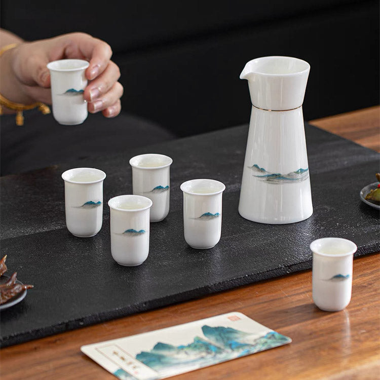Thousands of Miles - Hand-painted Vintage Japanese Sake Set of 7