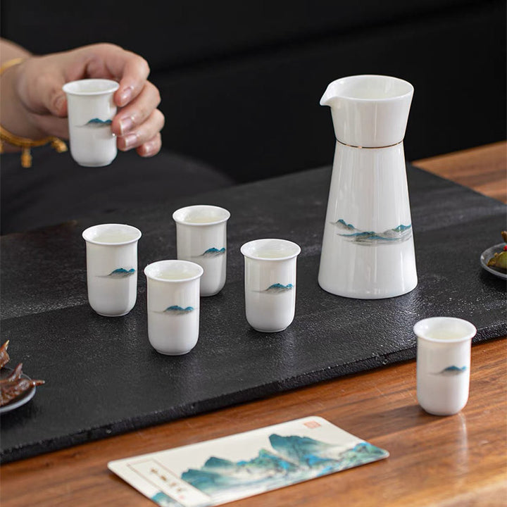 Thousands of Miles - Hand-painted Vintage Japanese Sake Set of 7