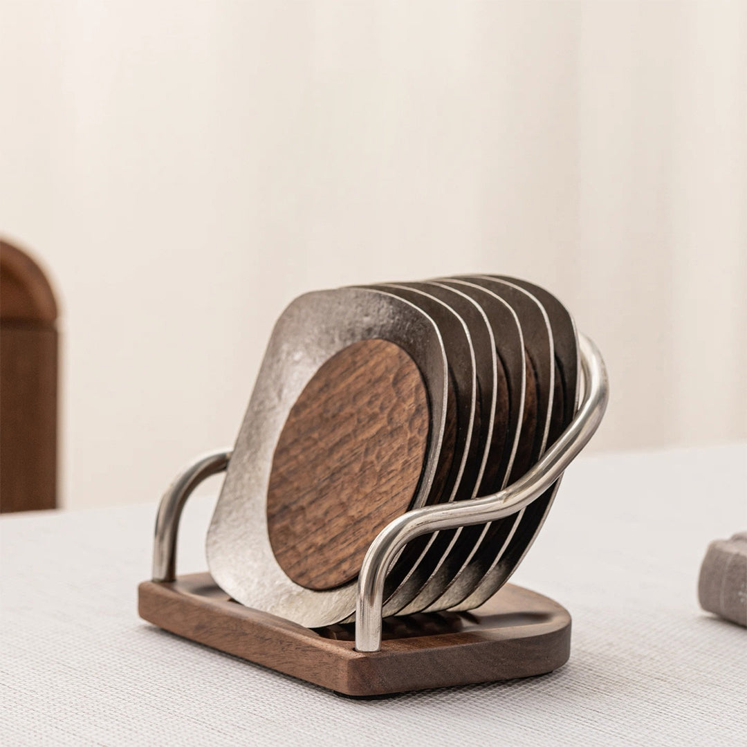 Ti-time  - Titanium coaster  set of 6 with holder - Teaware Space