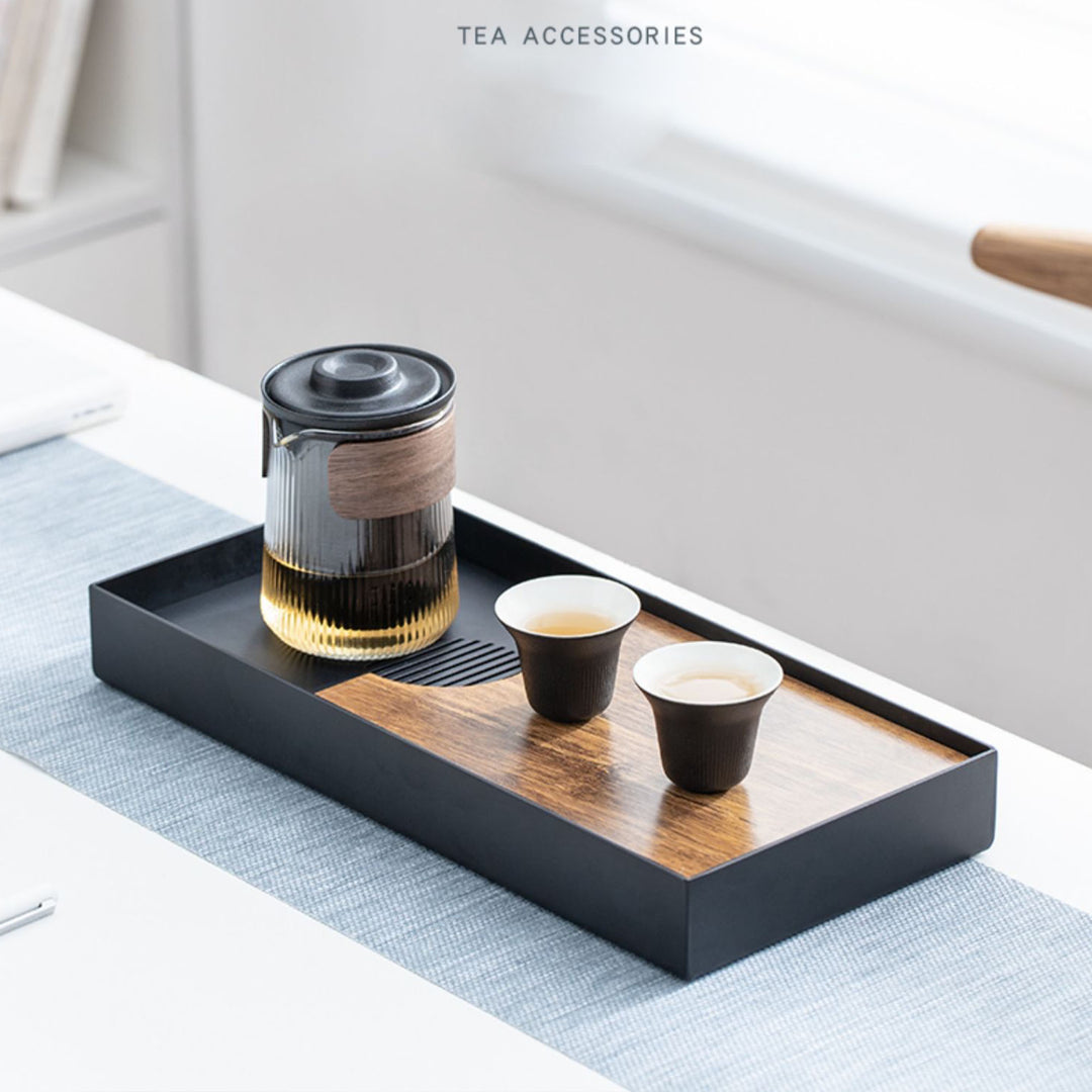 Personalized modern bamboo stainless steel tea serving tray | Half handmade | Gift for new home