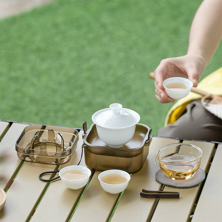 Service à thé gaiwan chinois de voyage personnalisé | 1 théière, 4 tasses
