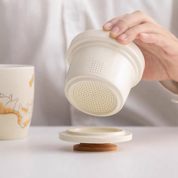 Lazy Cat - Handmade Cream cat infuser mug for tea