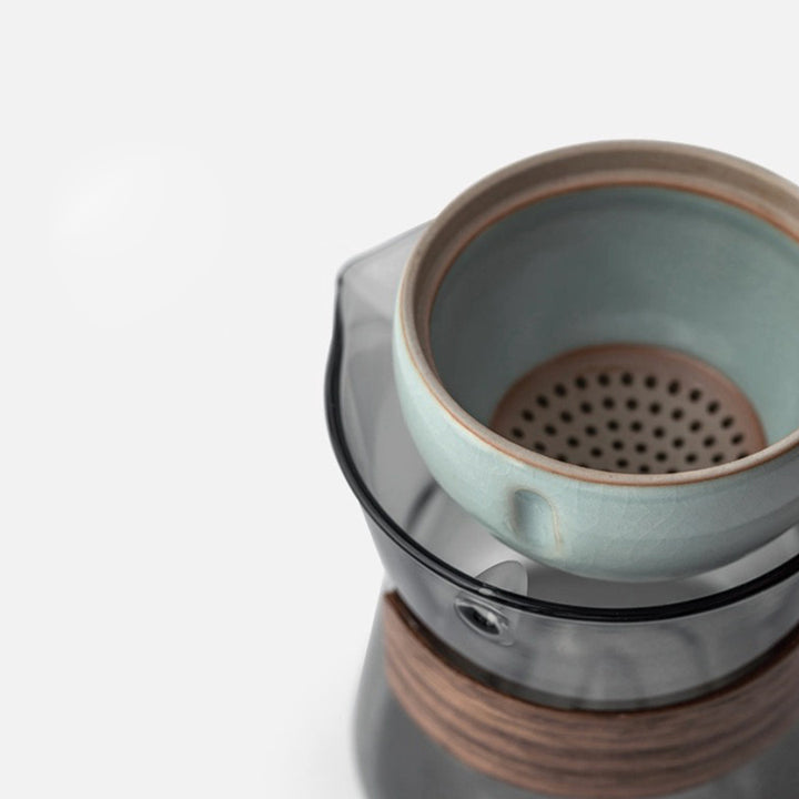 Comfy Hill - Glass and Ru-ware  travel tea set with rotate teapot