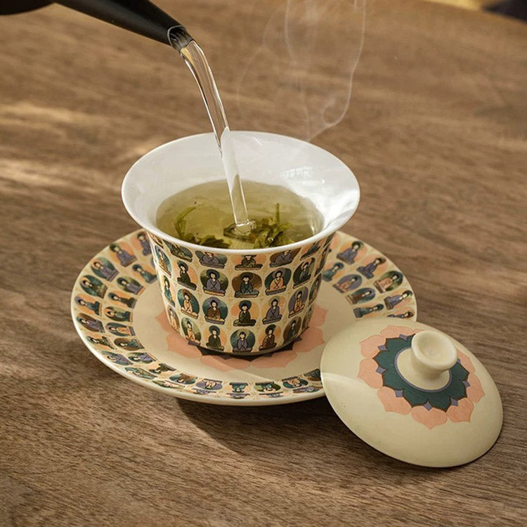 Thousand Buddha - Handmade Gaiwan tea set for one/two - Teaware Space