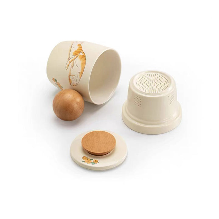 Lazy Cat - Handmade Cream cat infuser mug for tea