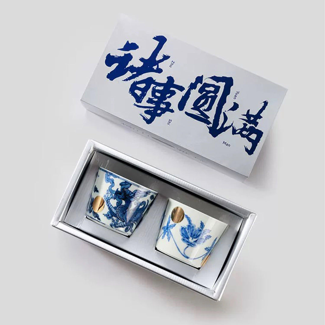 Twin Flame - Luxury Jingdezhen Blue and white pottery Tea Cups - Teaware Space