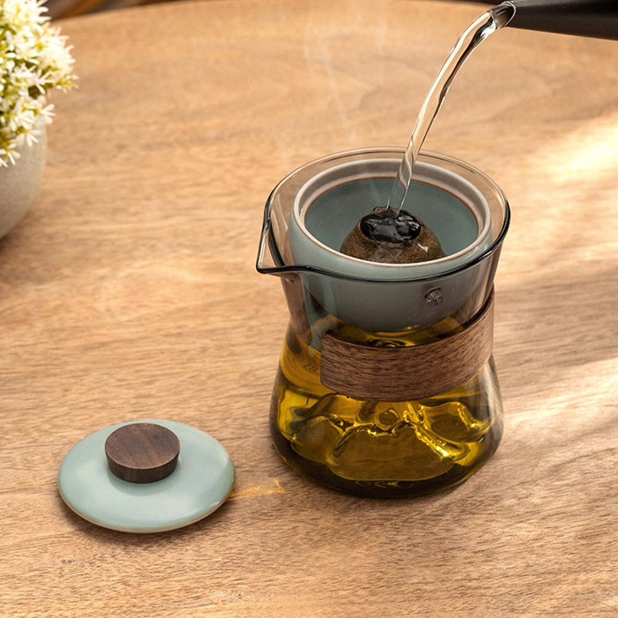 Comfy Hill - Glass and Ru-ware  travel tea set with rotate teapot