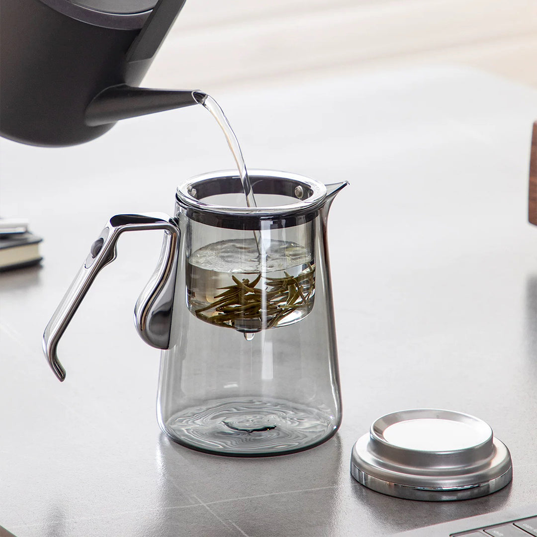 Théière automatique en verre | Pichet fleur/thé/café | Cadeau d'anniversaire