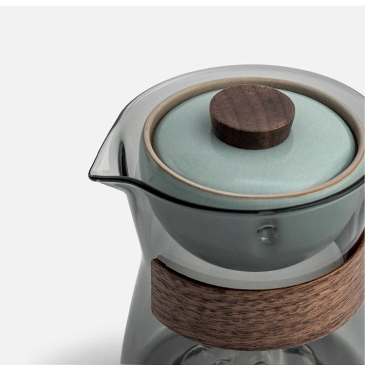 Comfy Hill - Glass and Ru-ware  travel tea set with rotate teapot