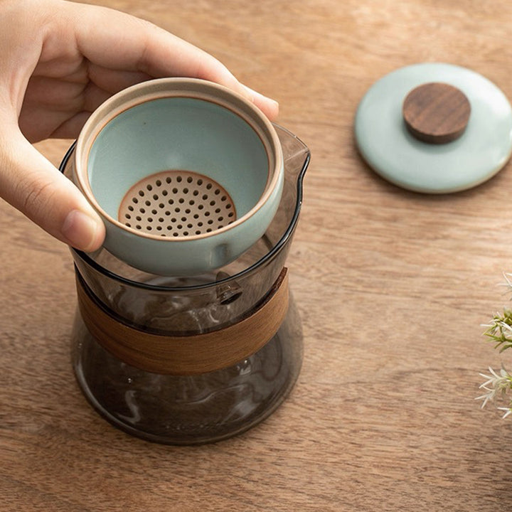 Comfy Hill - Glass and Ru-ware  travel tea set with rotate teapot