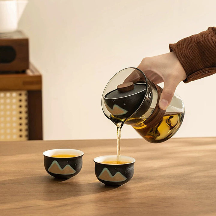 Peace in Mind -  3D mountain glass teapot with rotating infuser - Teaware Space