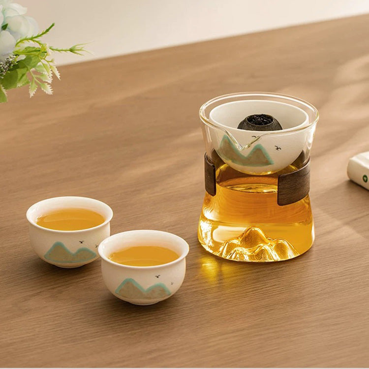 Peace in Mind -  3D mountain glass teapot with rotating infuser - Teaware Space