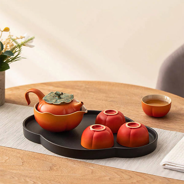 Surrender - 7 pcs Persimmon kungfu tea set with tray