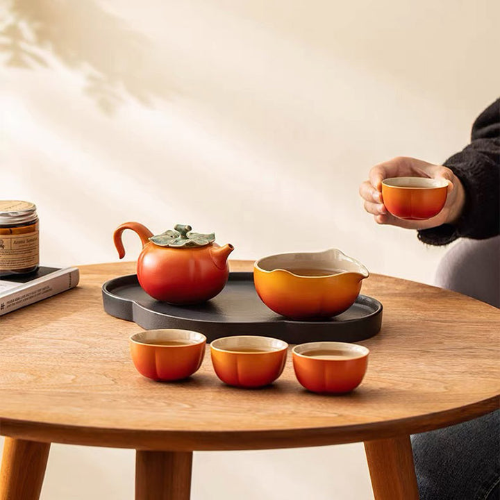 Surrender - 7 pcs Persimmon kungfu tea set with tray