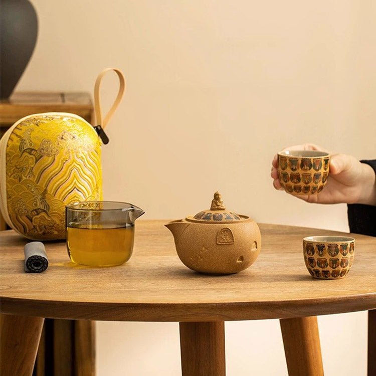 Thousand Buddha - Handmade portable tea set for couple - Teaware Space