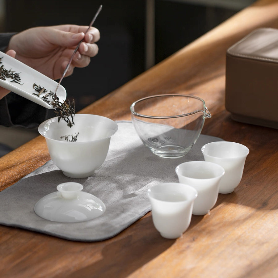 Alkiad  - White jade gaiwan tea set for two