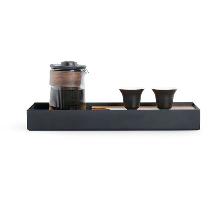 Spot and Line- Custom bamboo and stainless tea serving tray with water storage - Teaware Space