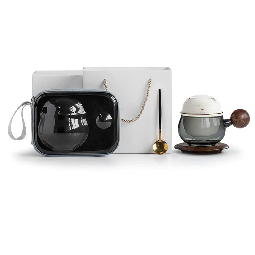 Travel tea infuser mug with infuser and cat lid 