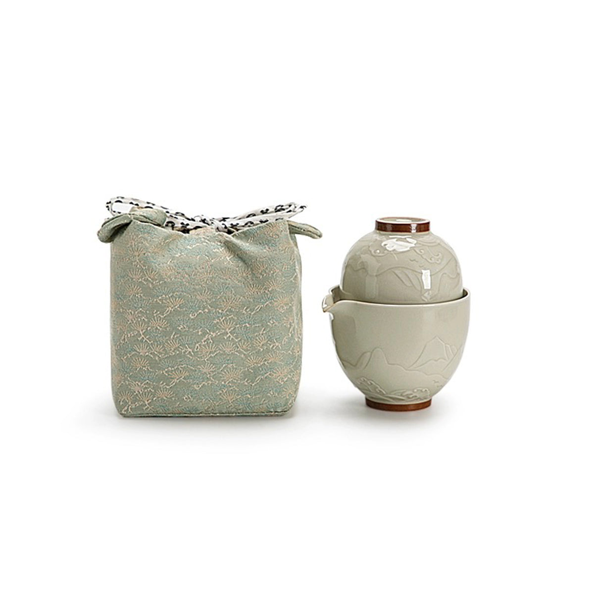 Vintage portable travel Gaiwan tea set for two with case - Teaware Space