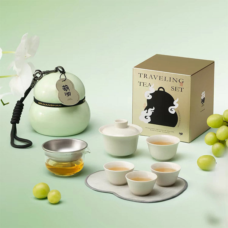 Gourd Box - green travel Gaiwan set for camping - Teaware Space