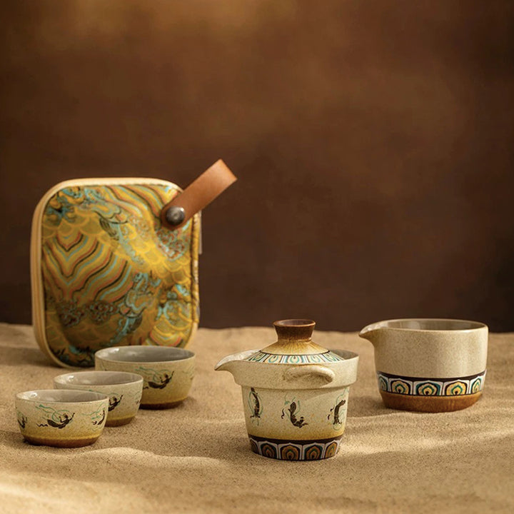 Mogao Grottoes style travel tea set with case | Wedding gift for couple