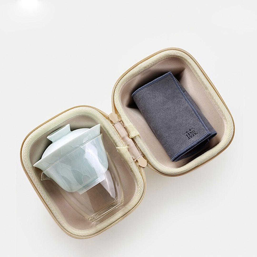 Hand-crafted travel gaiwan tea set with case  | Portable tea set for two | Wedding gift idea - Teaware Space
