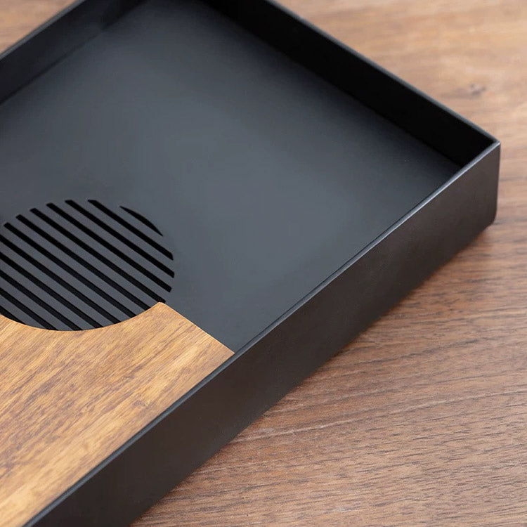 Spot and Line- Custom bamboo and stainless tea serving tray with water storage - Teaware Space