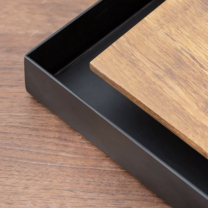 Spot and Line- Custom bamboo and stainless tea serving tray with water storage - Teaware Space