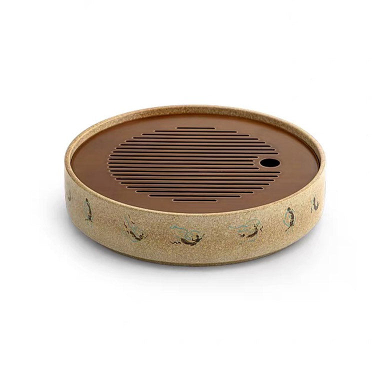 Flying Apsaras - Dunhuang handmade round tea tray with drainage