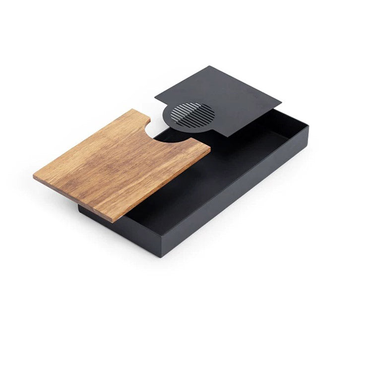 Spot and Line- Custom bamboo and stainless tea serving tray with water storage - Teaware Space