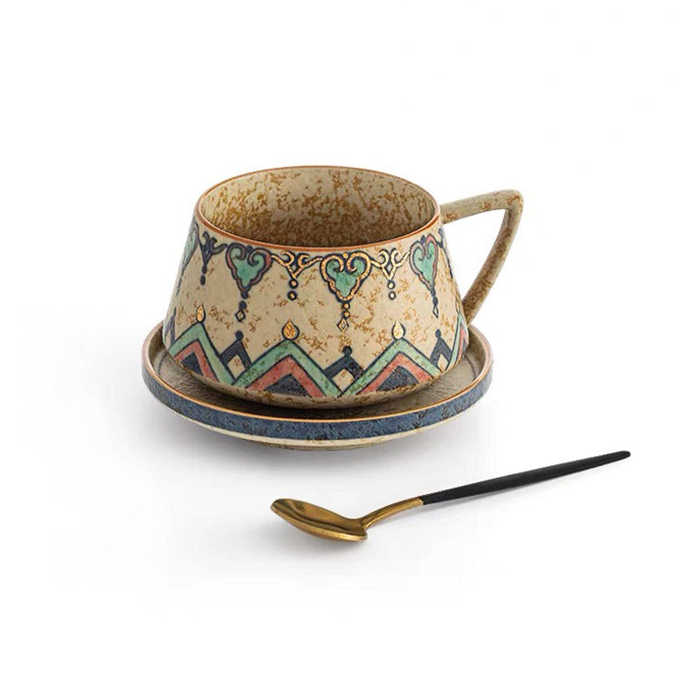 Flame Dance - Hand Painted Dunhuang latte mug with saucer