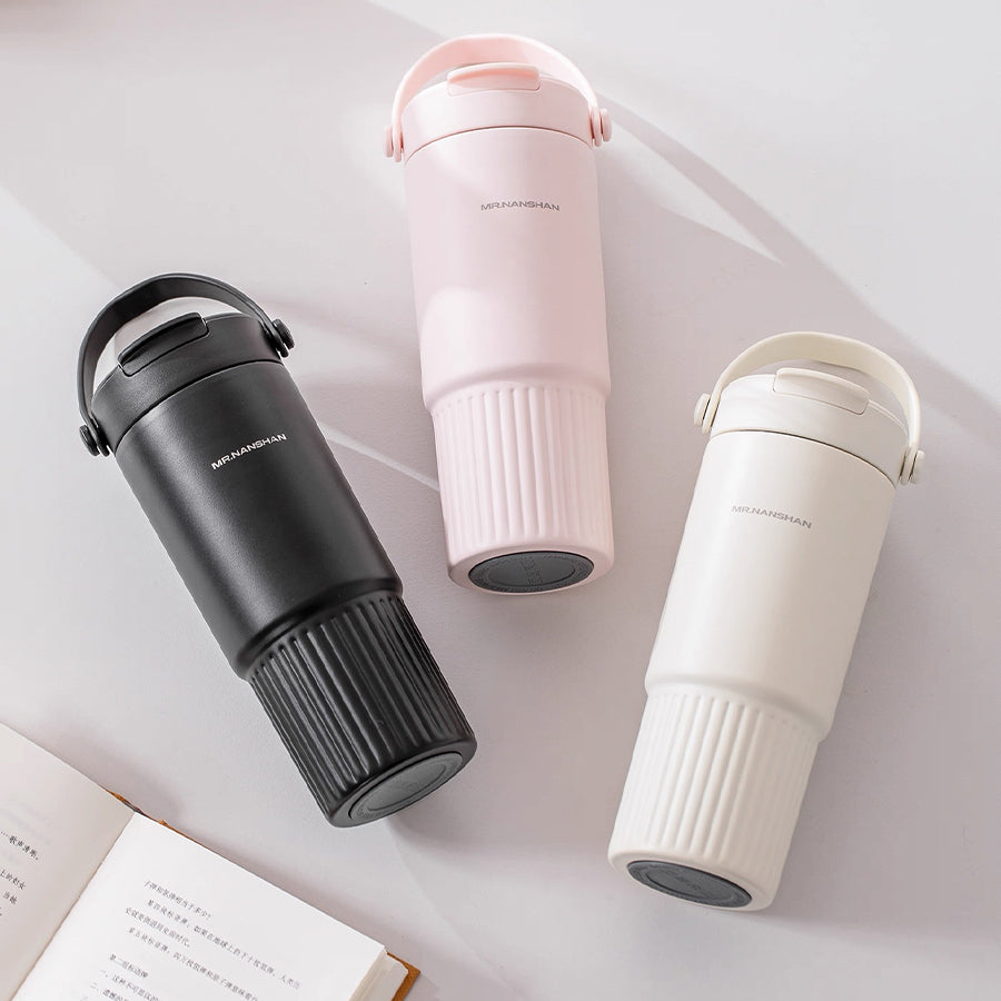 personalized black, pink, cream tumbler with tea infuser 
