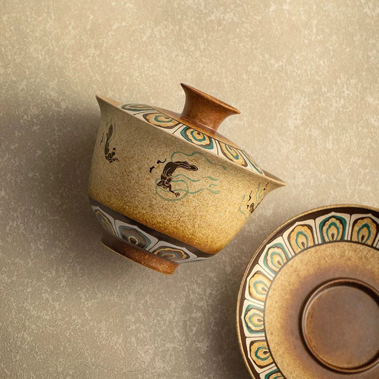 Service à thé chinois vintage Sancai Gaiwan