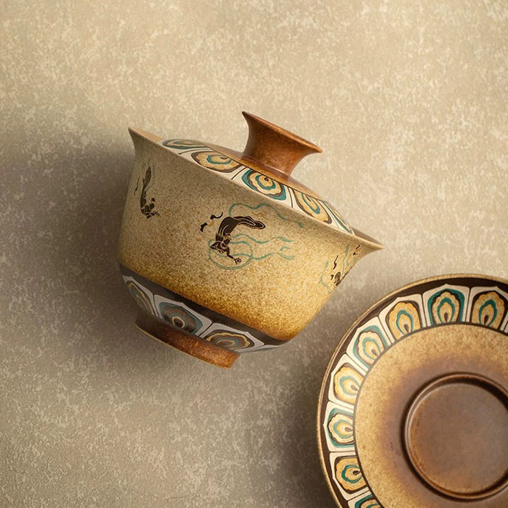 Service à thé chinois vintage Sancai Gaiwan